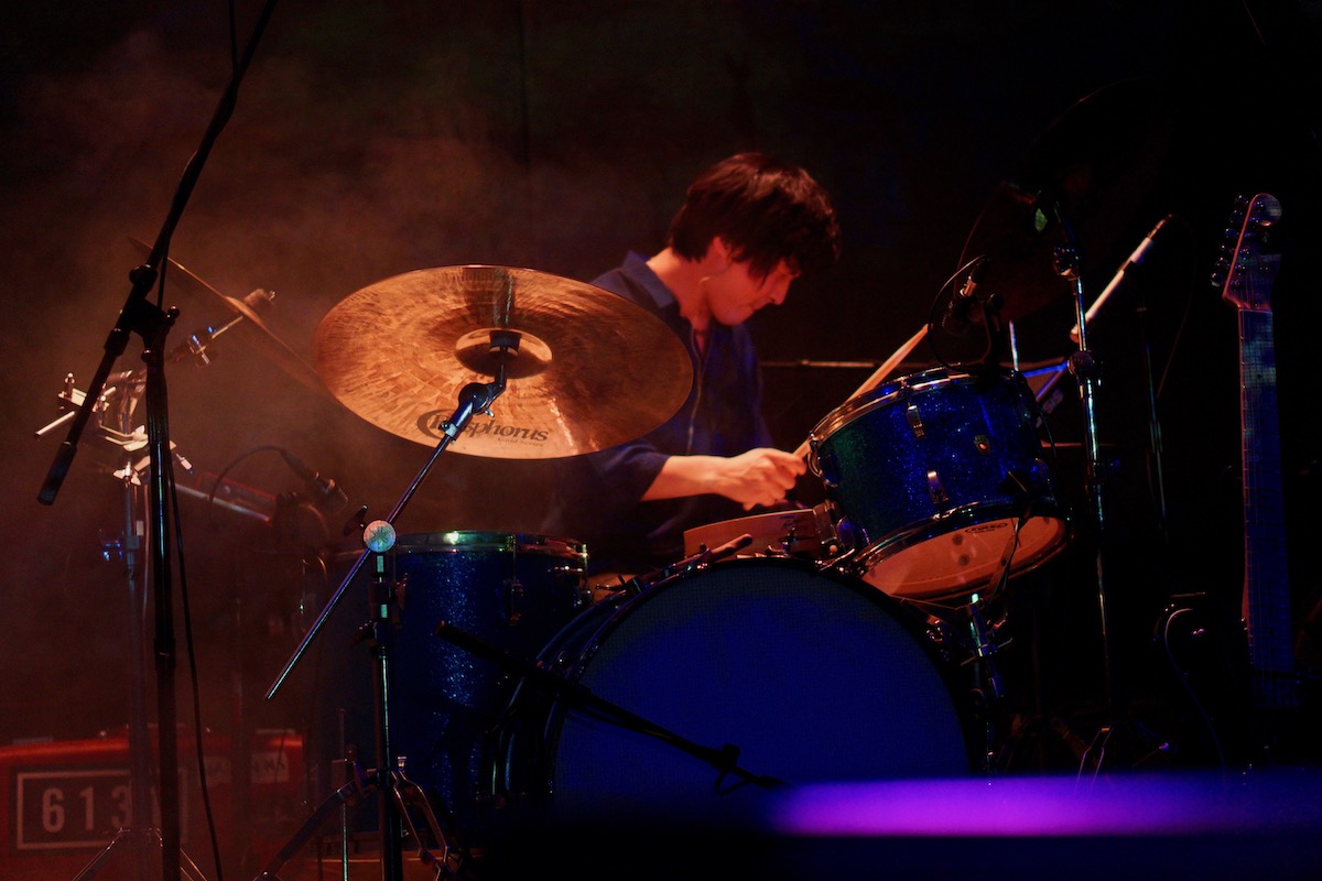 Mir Hwang at the drum kit, Bowery Ballroom 2020