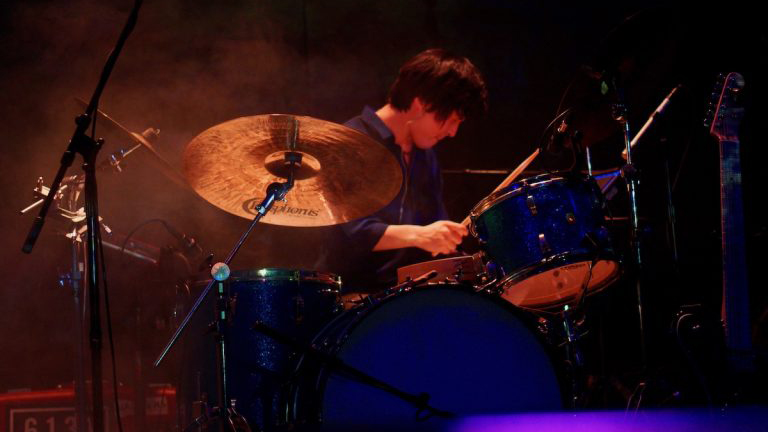 Mir Hwang playing drums at the Bowery Ballroom